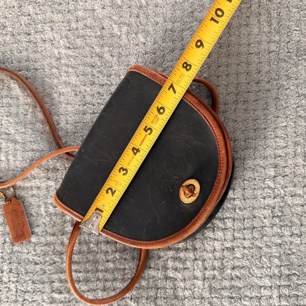 Coach Vintage Mini Half Moon Crossbody Spectator Bag Black W Brown Trim Leather - Picture 10 of 10